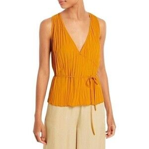 New! Vince Crushed Double V-Neck Tank Pleated Crinkle Cocktail Formal Top